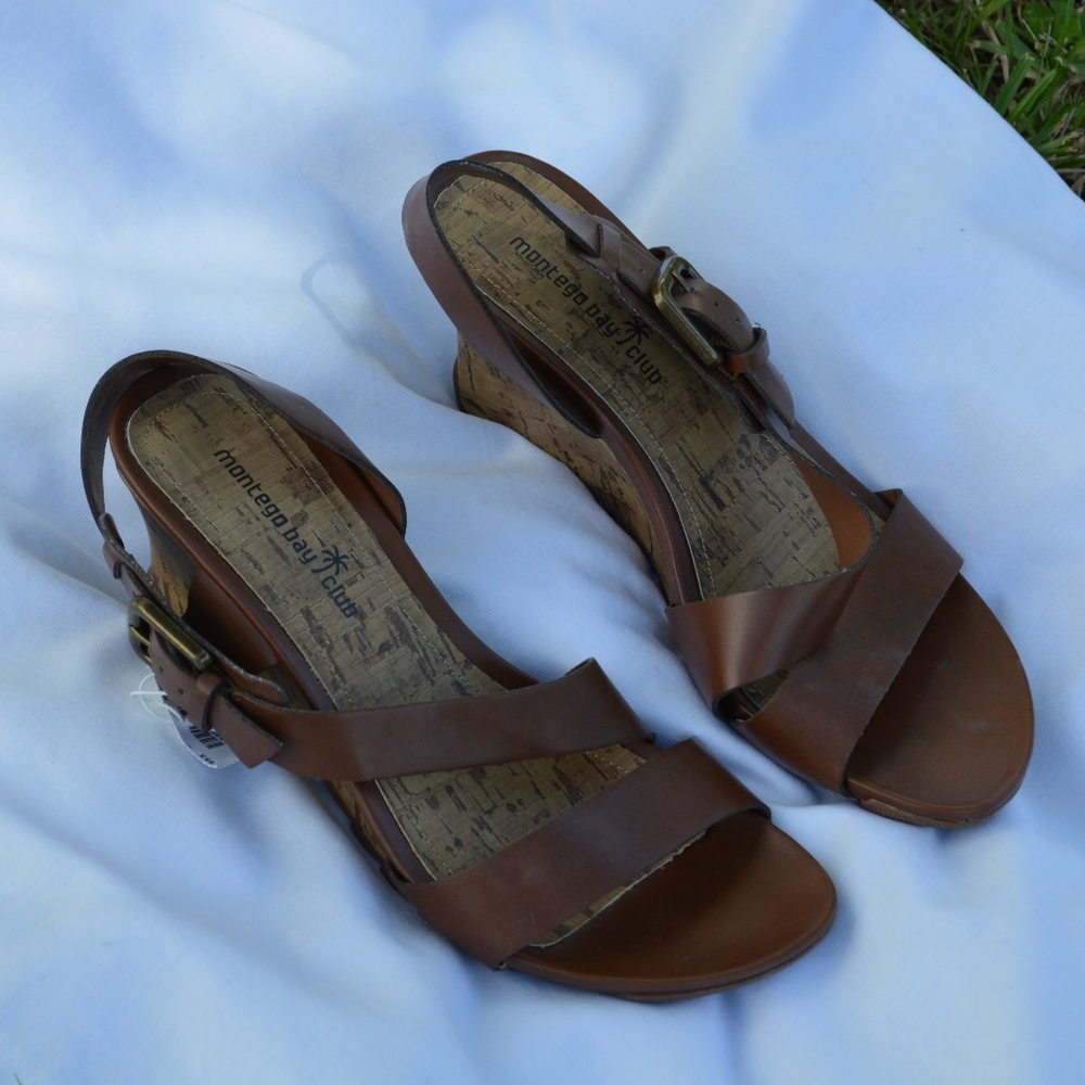 Montego Bay Club Brown Cork Wedge Sling Sandal 7.5